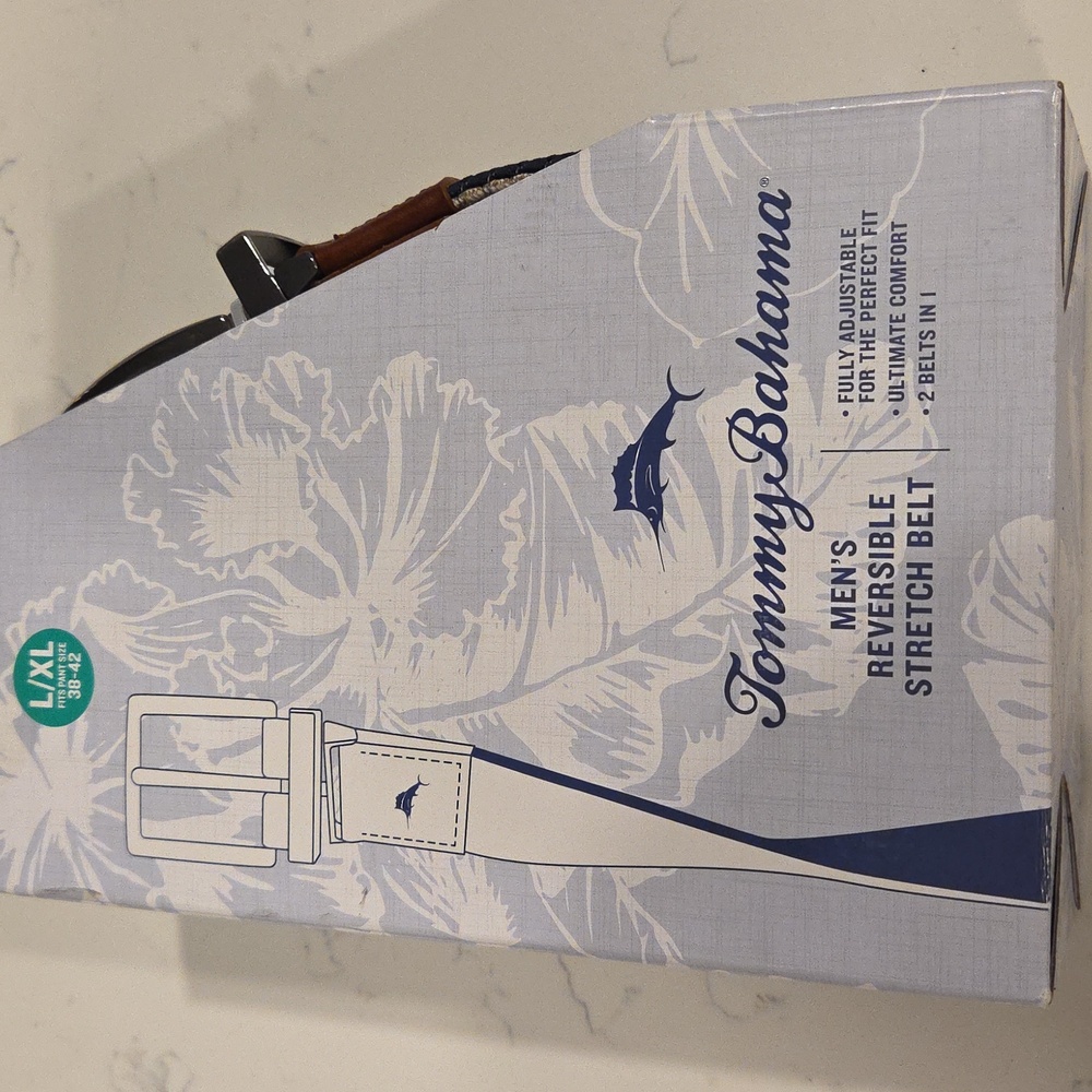 Tommy Bahama Blue and White Reversible Belt